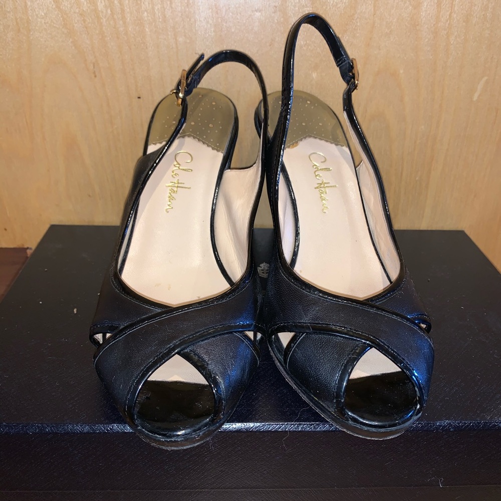 Cole han black slingback wedges